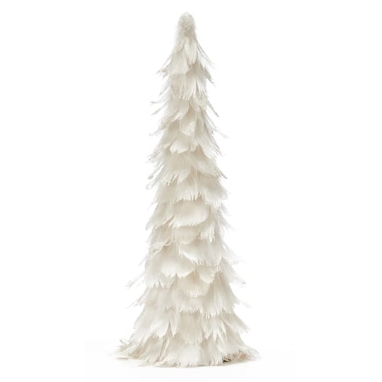 12" White Feather Christmas Tree Tabletop Décor with Glittered Tips